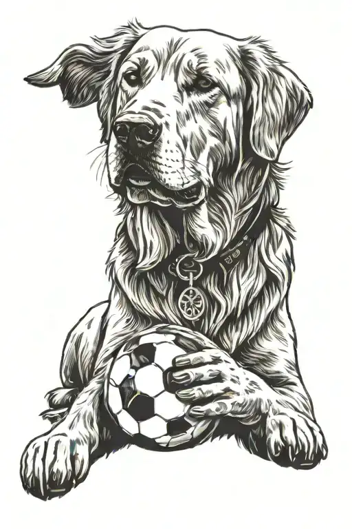 Golden Retriever Holding Soccer Ball In Mouth With Celtic Cross