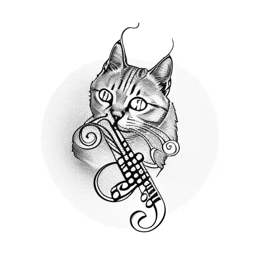 Musical Notes Intertwined With Cat Silhouettes