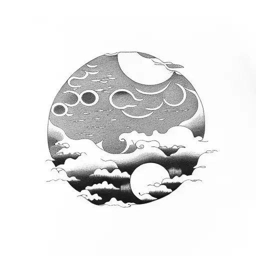 Moon With Clouds Japanese Style