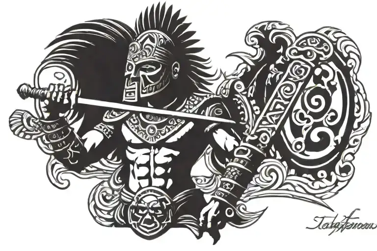 Aztec Warrior Wielding A Sword
