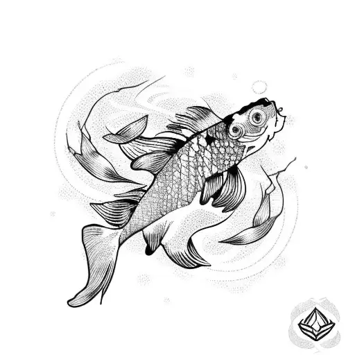 A Koi Fish Swimming Through A Tribal Pattern With Waves And Lotus Flowers
