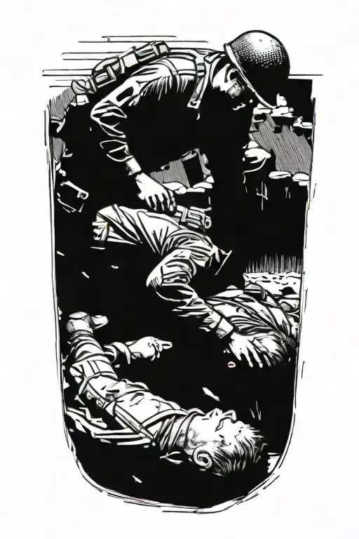 1 Soldier Standing Over A Wounded Comrade Laying On The Ground