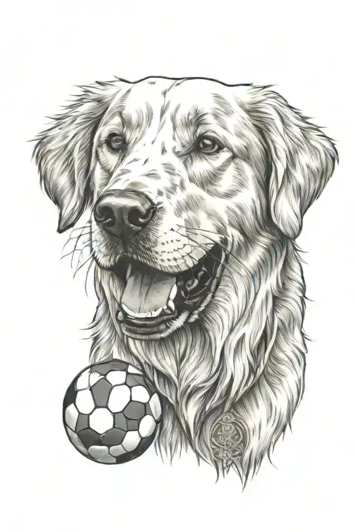 Golden Retriever Holding Soccer Ball In Mouth With Celtic Cross