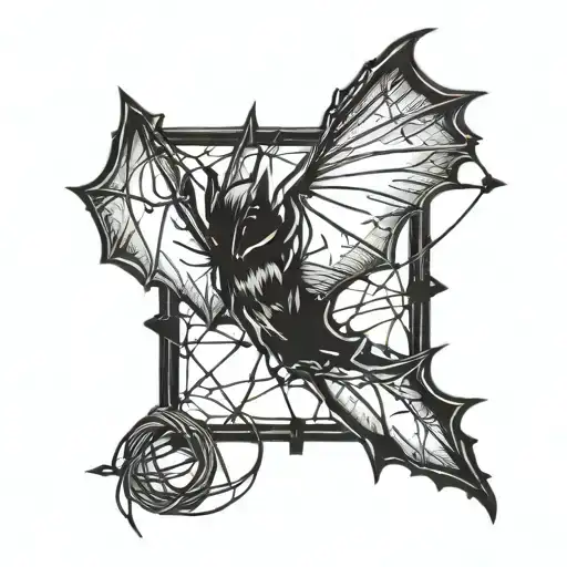 Wrapped Barb Wire And Bat Flying On The Bottom