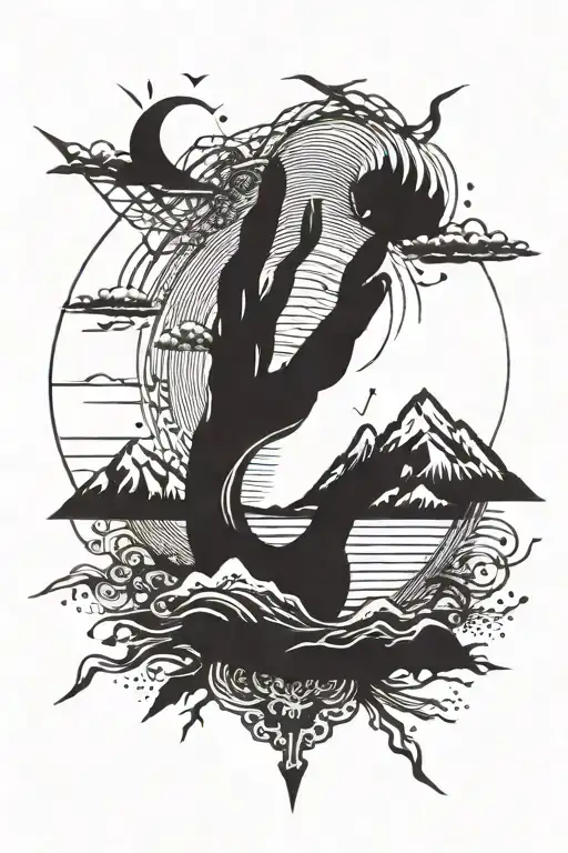 Mountain Sun Finger Print Music Travel Karma Symbol Intertwined