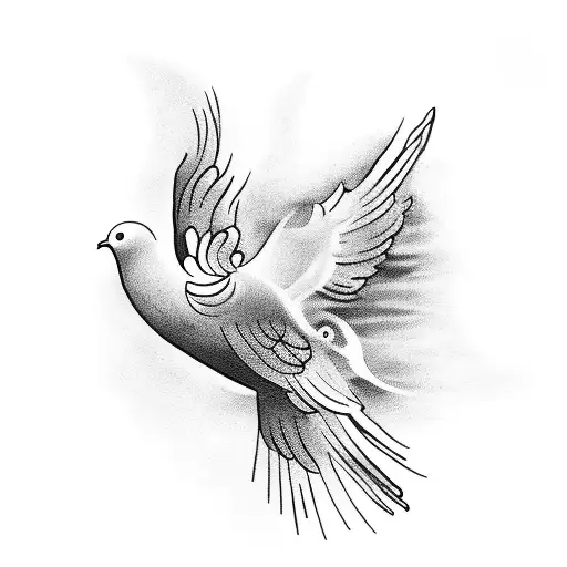 Realistic Acrylic Painting Of A Religious Scene With Doves