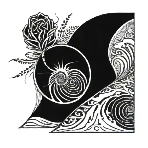 Fibonacci Sequence Inspired Tattoo Featuring Wind Against Waves And Sun Rays Shining Bursting