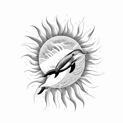 A Graceful Dolphin Jumping Over A Wave With A Radiant Sun In The Background