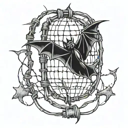 Wrapped Barb Wire And Bat Flying