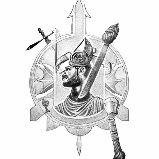 Roman Gladiator With Sun Rays And Gods Spear