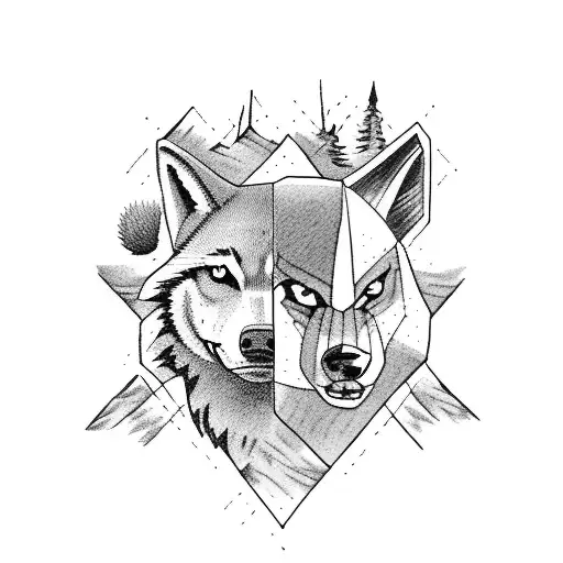 A Wolverine And A Wolf In A Forest And Behind A Castle