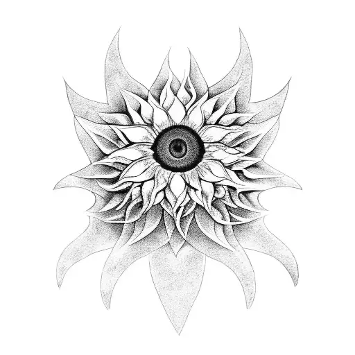 A Blackwork Sunflower With Godzilla's Atomic Breath As The Stem