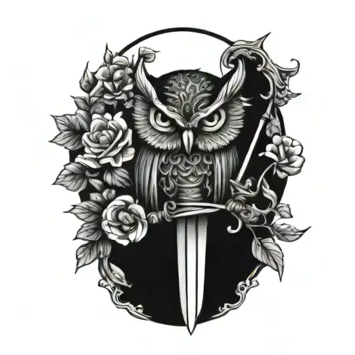 Owl With Sword And Flowers