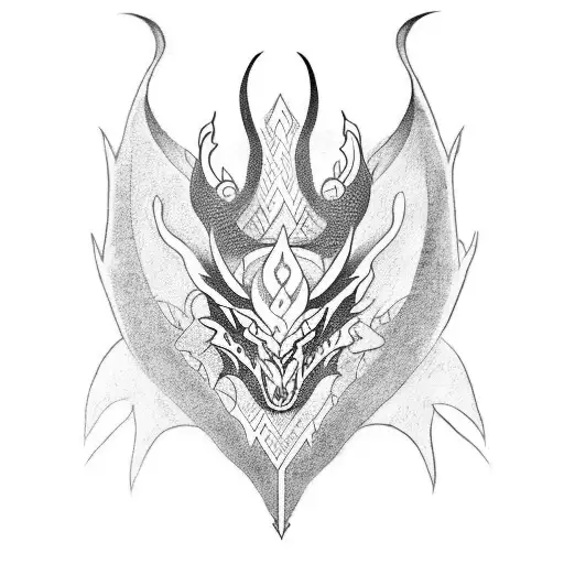 A Tribal-inspired Blackwork Tattoo Featuring A Silhouette Of A Dragon From Lord Of The Rings
