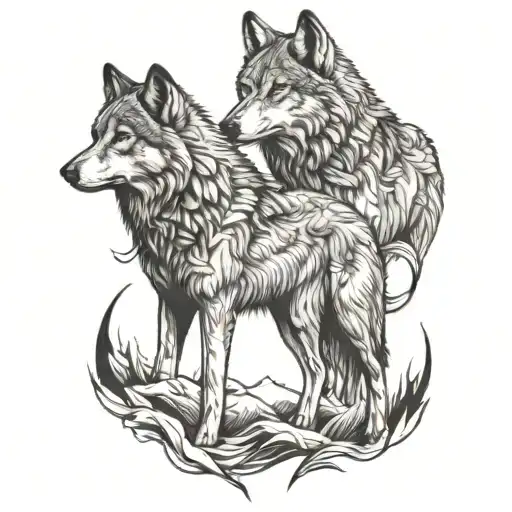 Grey Wolf Standing Together