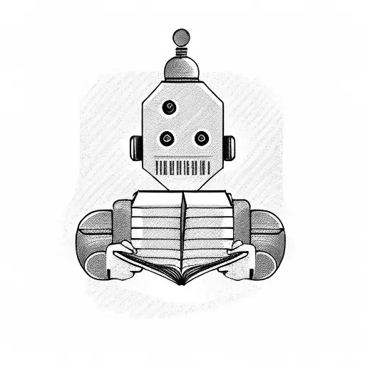A Robot Reading A Book In A Cozy Library