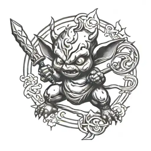 Baby Devil Fighting Stance Holding Staff