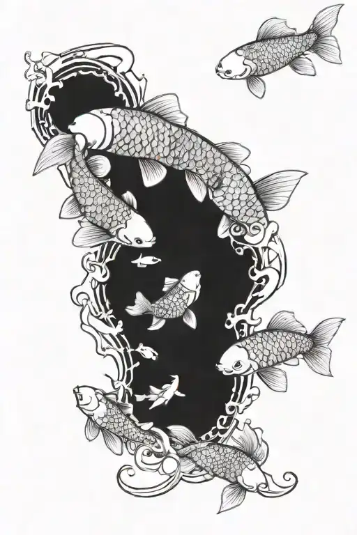 Design A Tattoo Sketch Of A Full Sleeve With Smokey Background And Small Koi Fishes Around