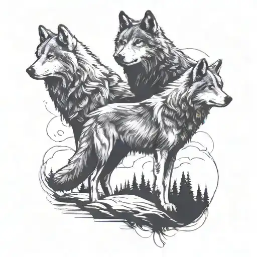Grey Wolf Standing Together