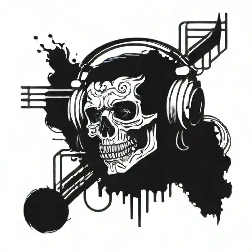 Skull Wearing Headphones Surrounded By Musical Notes
