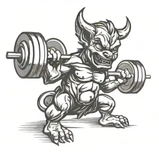 Baby Devil Lifting Weights In A Gym