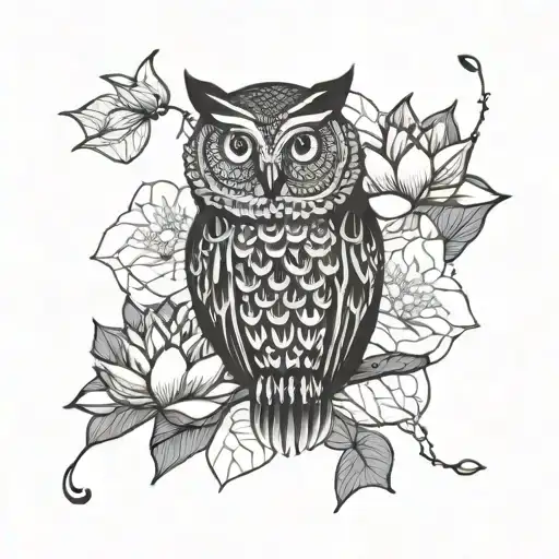 Owl With Lotus Flower