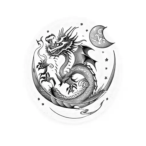 Dragon With The Phases Of The Moon To Tattoo On The Back