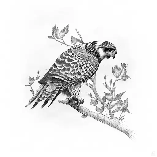 A Polish Falcon Perched On A Branch With Delicate Floral Details