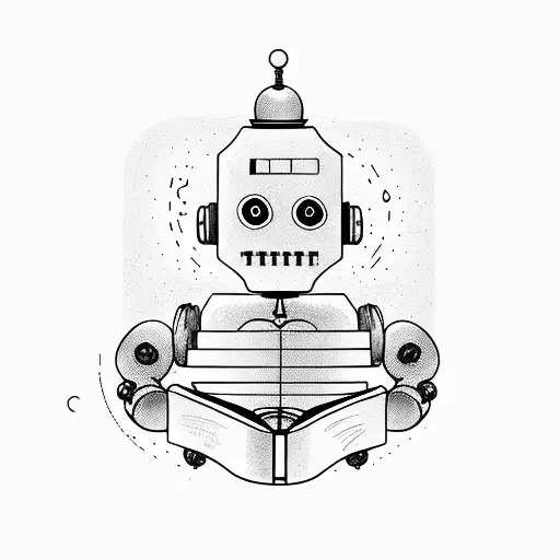 A Robot Reading A Book In A Cozy Library