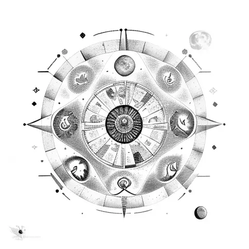 Zodiac Wheel With Gemini Highlighted And Moon Phases Incorporated