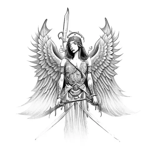 Warrior Angel With Fire For Wings And Sword