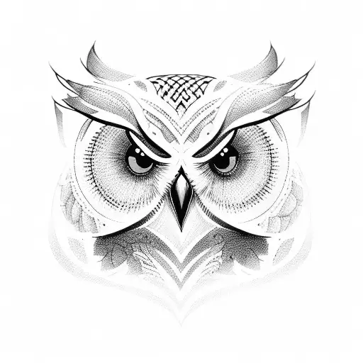 Create A Blackwork Tattoo Design Featuring A Business-related Symbol Intertwined With An Owl