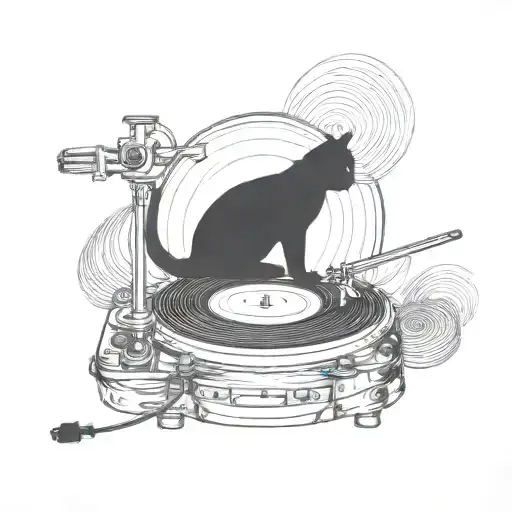 Vinyl Record Spinning With Cat Sitting
