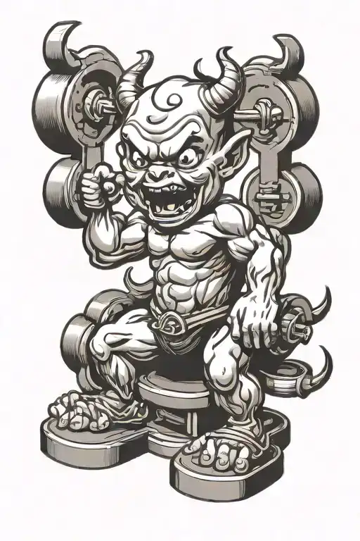 Cartoon Baby Devil Lifting Weights