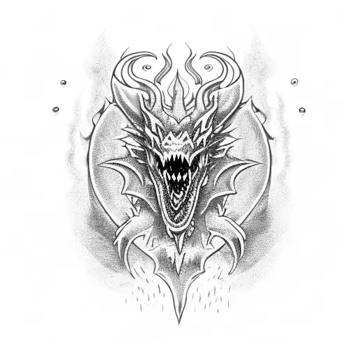 Green Dragon Mouth With Red Flames