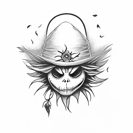 Jack Skellington Wearing A Brown Witch Hat With A Sunflower And Zero