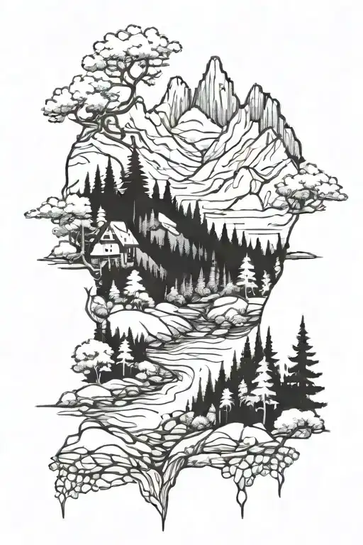 Beautiful Mountain Valley River Forest Landscape