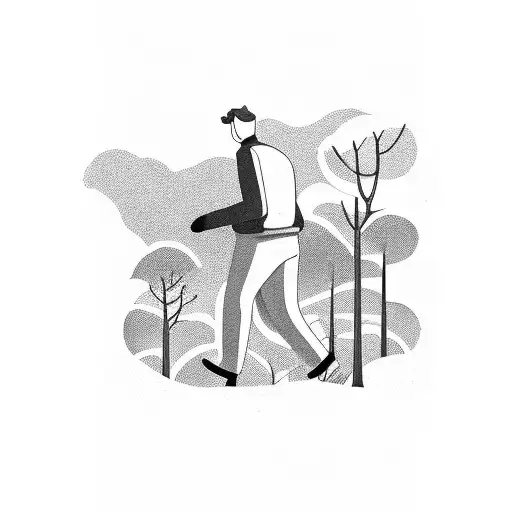 A Guy Walking Towards A View Of The Ocean From The Forest