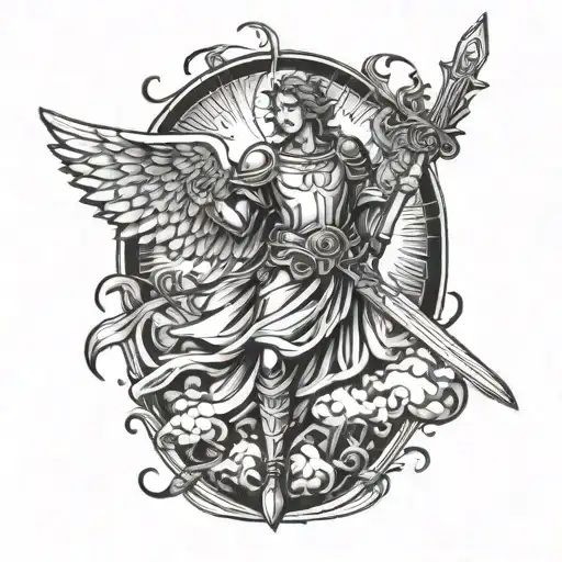 Angel With A Sword And Rays Background