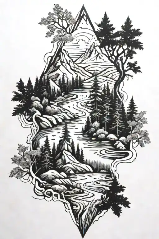 Mountain River Valley Forest Landscape