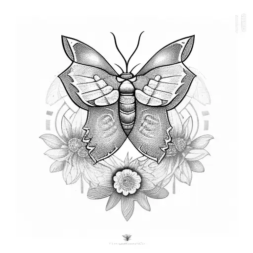 A Moth With Any Type Or Wild Flowers Around It