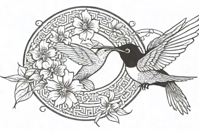 Chinese Symbol For Love And Hummingbird Hovering
