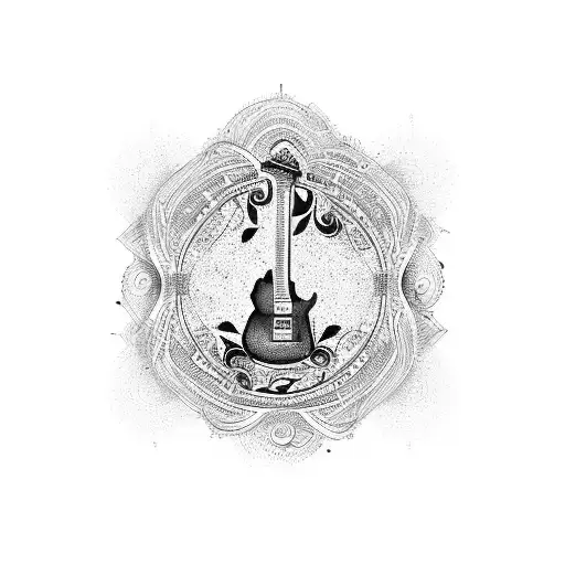 A Guitar With Intricate Musical Notes Swirling Around It