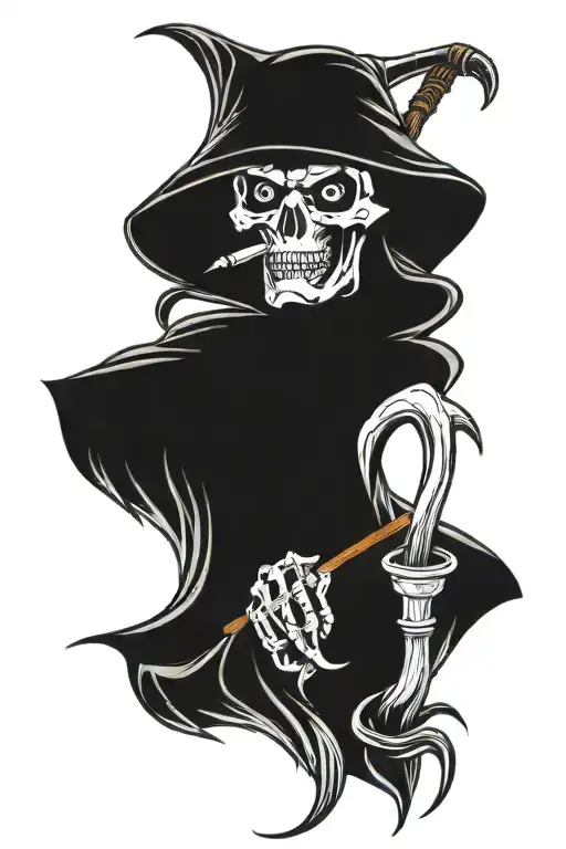 Grim Reaper Smoking A Joint And Hold A Scythe