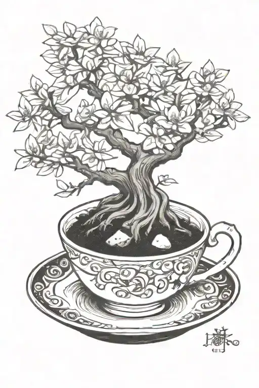 Bonsai Tree Growing Out Of A Small Vintage Teacup