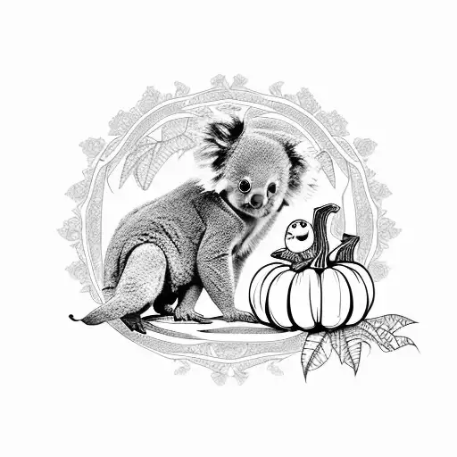Baby Koala Holding Pumpkin With Owl On Pumpkin