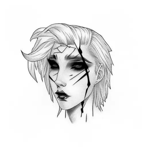 White Goth Girl With White Hair And With A Bandage On His Eyes With A Scratch On Left Eye