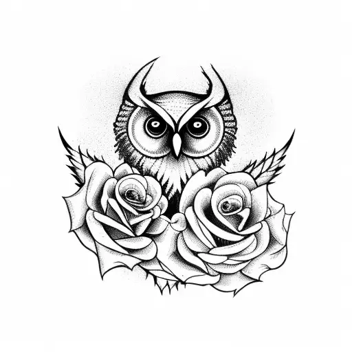 Scary Owl With Roses