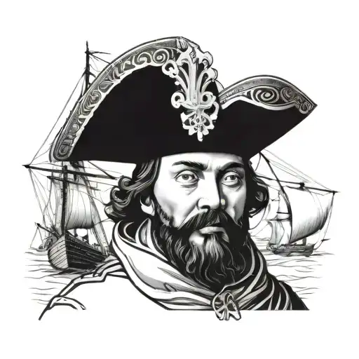 A Detailed Portrait Of Vasco Da Gama Navigating A Caravela Ship