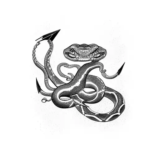 A Snake Emerging From An Anchor In Blackwork Style